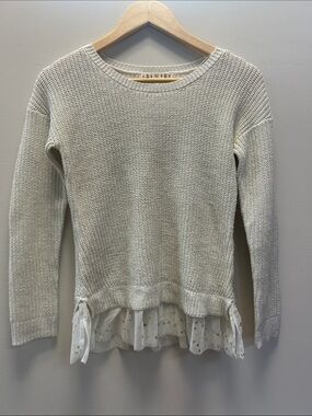 Girl’s Y2K Cream Knit Shimmer Sweater with Sheer Star-Hem Detail